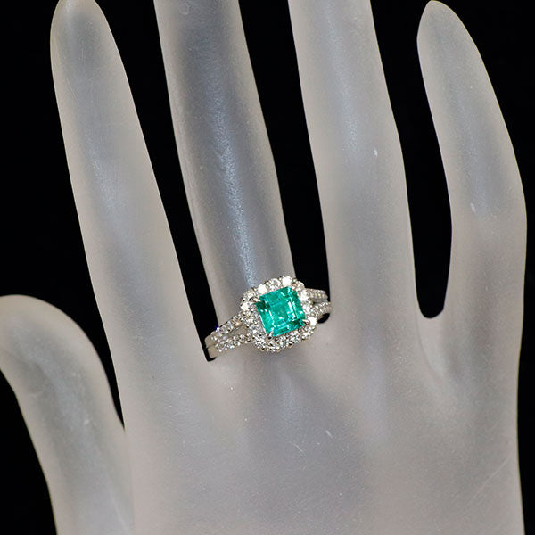 Pt900 エメラルド ダイヤモンド リング 1.292ct D0.64ct