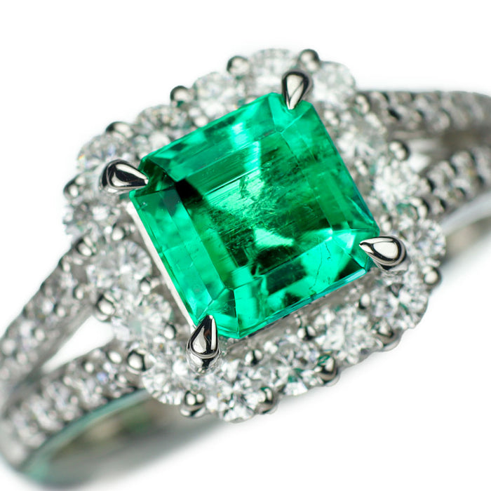 Pt900 エメラルド ダイヤモンド リング 1.292ct D0.64ct