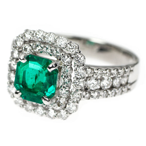 Pt900 コロンビア産   minor ムゾグリーン/オールドマイン エメラルド ダイヤモンド リング 1.58ct D1.11ct