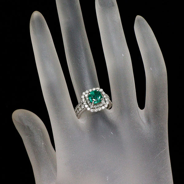 Pt900 コロンビア産   minor ムゾグリーン/オールドマイン エメラルド ダイヤモンド リング 1.58ct D1.11ct