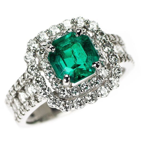 Pt900 コロンビア産   minor ムゾグリーン/オールドマイン エメラルド ダイヤモンド リング 1.58ct D1.11ct
