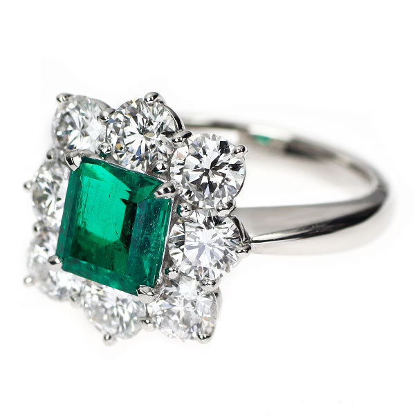 Pt900 コロンビア産  Insignificant ムゾグリーン/オールドマイン エメラルド ダイヤモンド リング 1.49ct 2.615ct 中ソ8枚付 D-F VS1-VS2 3EXHC-VG
