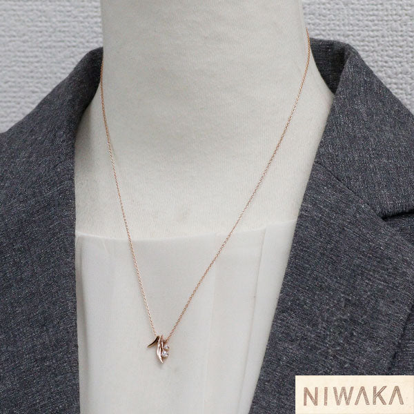 俄 K18PG ダイヤモンド ペンダントネックレス 0.08ct KOKORO 心