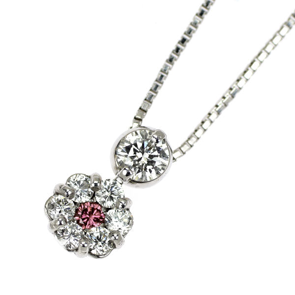K18WG トリートピンクダイヤモンド ペンダントネックレス 0.04ct D0.36ct フラワー