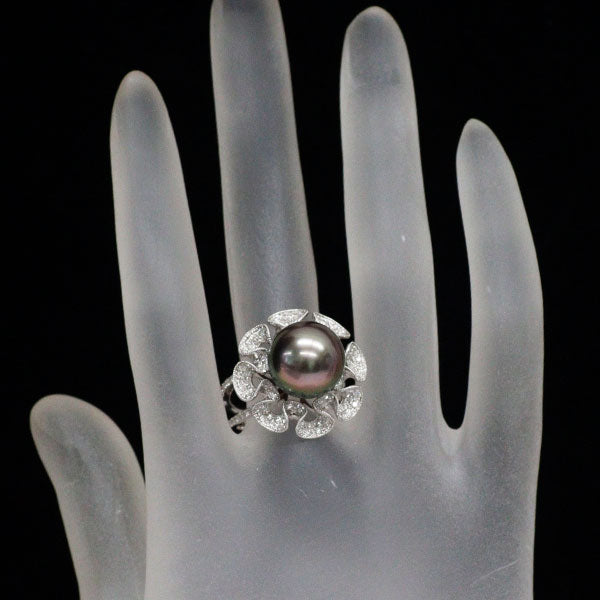 K18WG 黒蝶真珠 ダイヤモンド リング 径約12.0mm D0.66ct