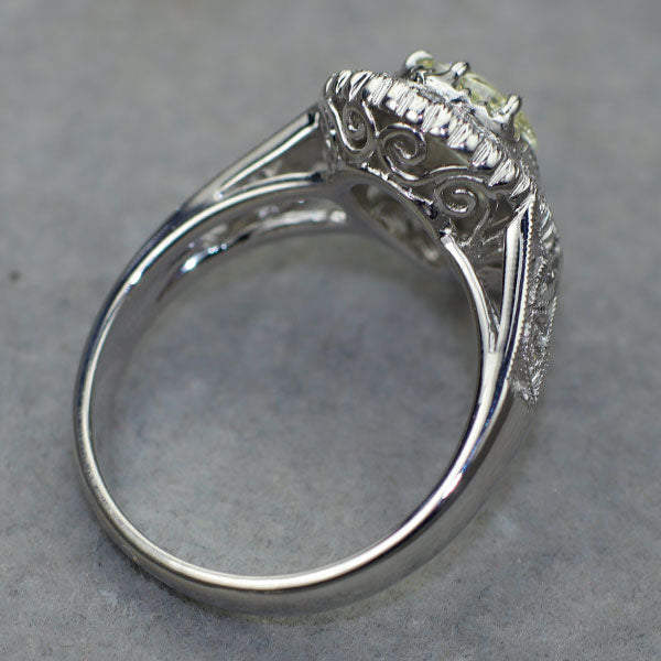 K18WG ペアシェイプローズカット ダイヤモンド リング 0.64ct D0.17ct