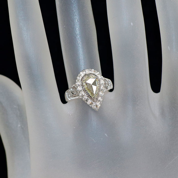 K18WG ペアシェイプローズカット ダイヤモンド リング 0.64ct D0.17ct