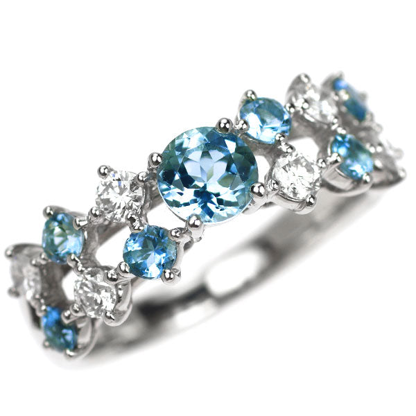 Pt900 アクアマリン ダイヤモンド リング 0.80ct D0.38ct