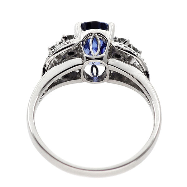 Pt900 通常加熱サファイア ダイヤモンド リング 1.68ct 陽刻ヴィンテージ