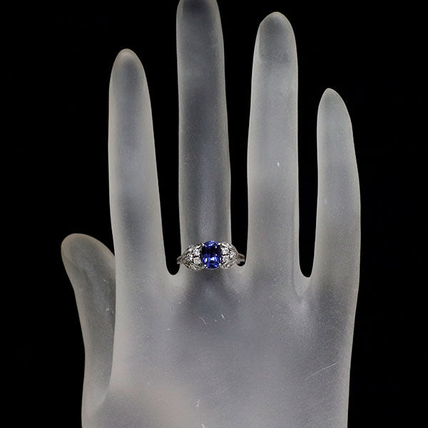 Pt900 通常加熱サファイア ダイヤモンド リング 1.68ct 陽刻ヴィンテージ