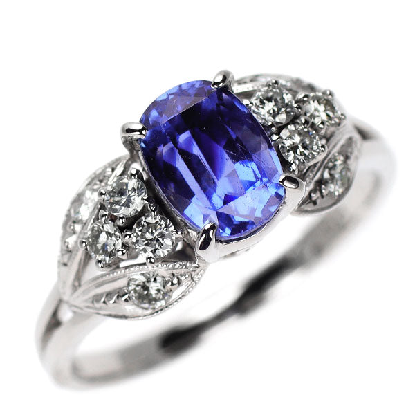 Pt900 通常加熱サファイア ダイヤモンド リング 1.68ct 陽刻ヴィンテージ