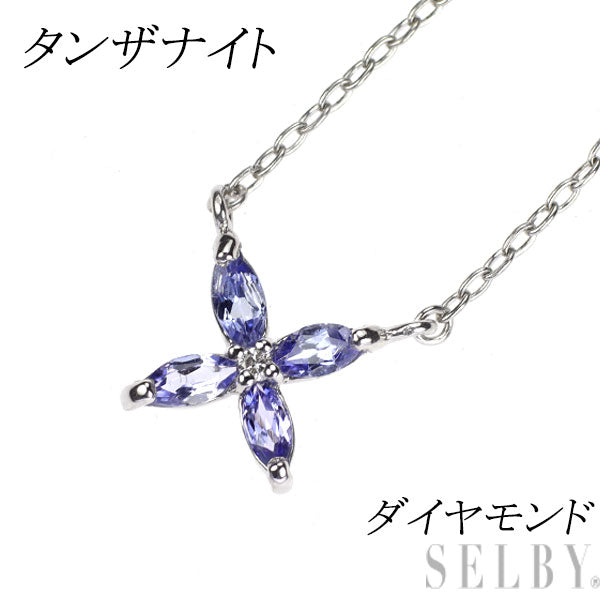 Pt900/ Pt850 タンザナイト ダイヤモンド ペンダントネックレス フラワー