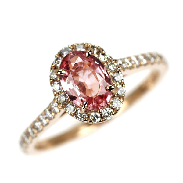 新品 K18PG パパラチアサファイア ダイヤモンド リング 0.822ct D0.31ct【エスコレ】