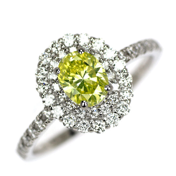 新品 希少 Pt950 シャルトリューズタイプ 天然グリーニッシュイエロー ダイヤモンド リング 0.616ct FIGY VS2 D0.45ct 【エスコレ】