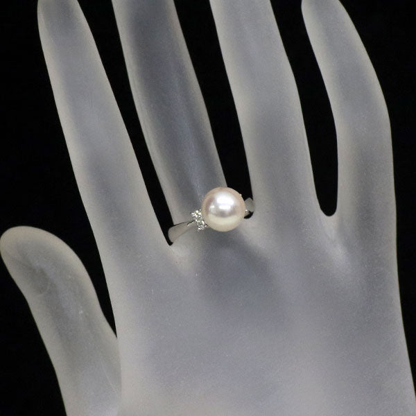 Pt900 アコヤ真珠 ダイヤモンド リング 径約 9.0mm D0.15ct