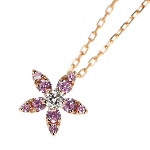 セイレーンアズーロ K18WG/PG ピンクサファイア ダイヤモンド ペンダントネックレス 0.11ct D0.03ct フラワー