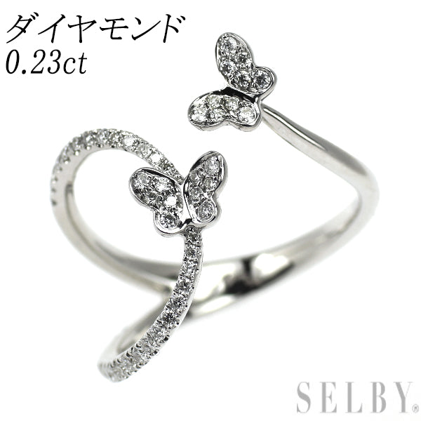 K18WG ダイヤモンド リング 0.23ct 蝶