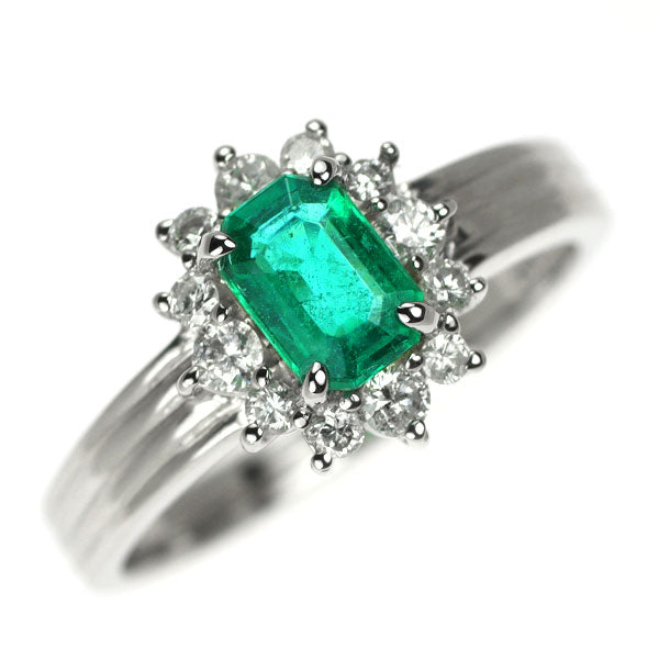Pt850 エメラルド ダイヤモンド リング 0.53ct D0.28ct