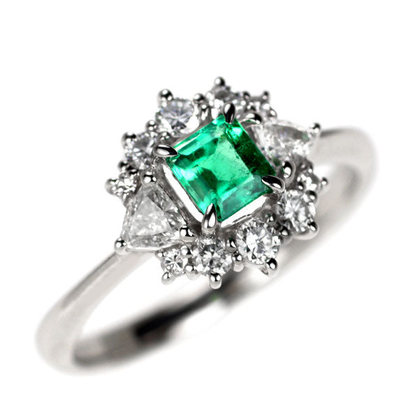 Pt900 エメラルド ダイヤモンド リング 0.29ct D0.45ct