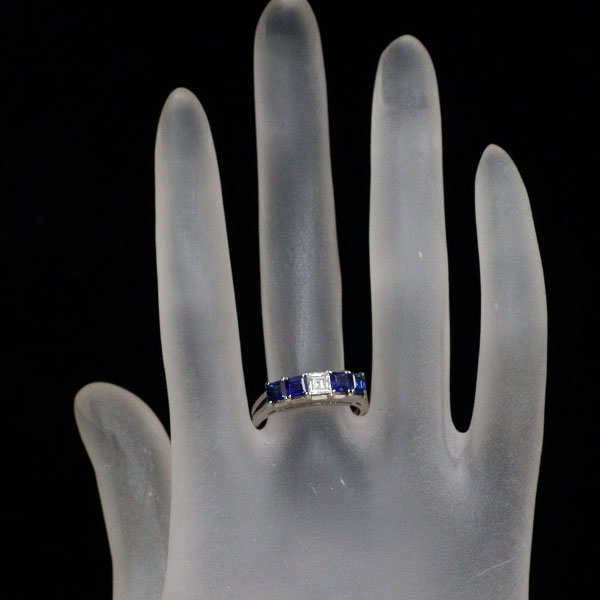Pt800 Diamond Sapphire Ring Engraved Vintage Showa Style Retro Single Character