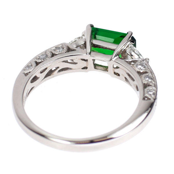 Pt900 グリーンガーネット ダイヤモンド リング 1.008ct D0.43ct