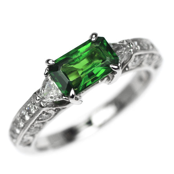 Pt900 グリーンガーネット ダイヤモンド リング 1.008ct D0.43ct
