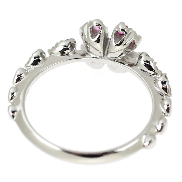 K18WG ピンクサファイア ダイヤモンド リング 0.28ct D0.15ct クローバー