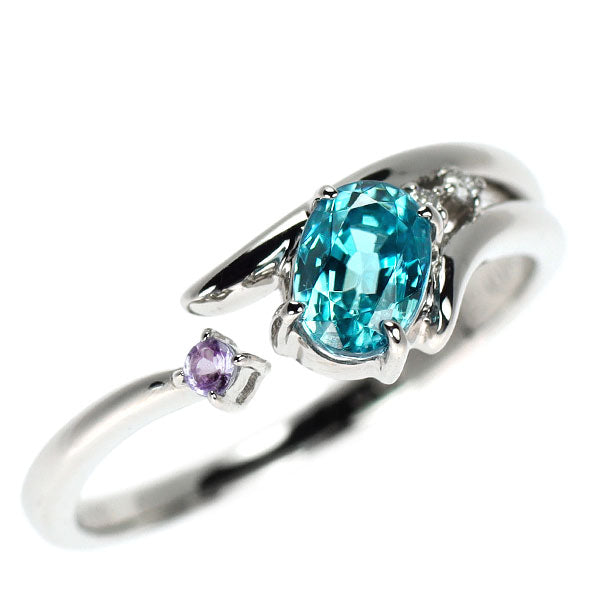 Pt900 ブルージルコン タンザナイト ダイヤモンド リング 0.952ct TZ0.03ct D0.02ct