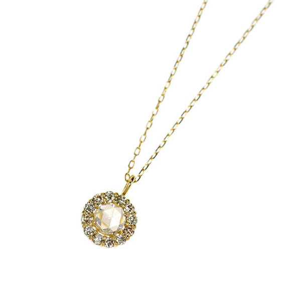 K18YG ローズカット/ラウンドブリリアントカット ダイヤモンド ペンダントネックレス 0.17ct