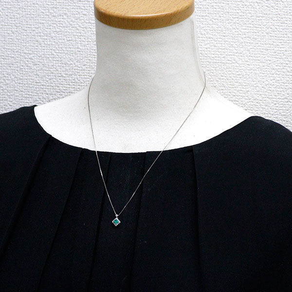 Pt900/ Pt850 エメラルド ダイヤモンド ペンダントネックレス 0.17ct D0.15ct