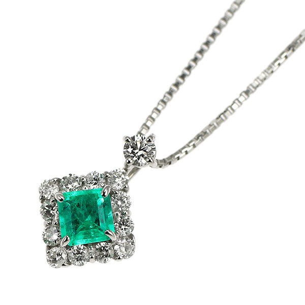 Pt900/ Pt850 エメラルド ダイヤモンド ペンダントネックレス 0.17ct D0.15ct