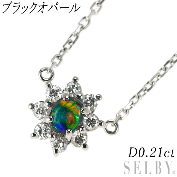 ブラックオパール　ダイヤモンド　PT900 ペントップ Pt900/ Pt850 ブラックオパール ダイヤモンド ペンダントネックレス D0