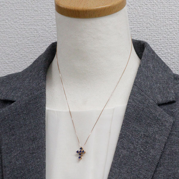 K18PG サファイア ペンダントネックレス 0.73ct クロス