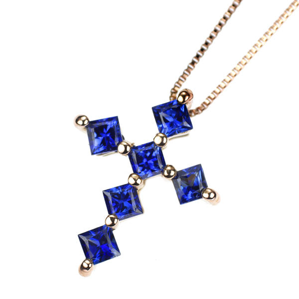 K18PG サファイア ペンダントネックレス 0.73ct クロス