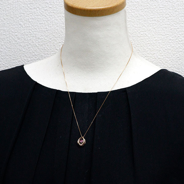 K18PG ピンクサファイア ダイヤモンド ペンダントネックレス 0.30ct D0.10ct ダンシング