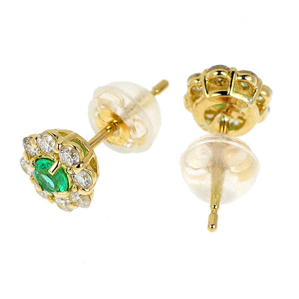 K18YG エメラルド ダイヤモンド ピアス 0.16ct D0.28ct