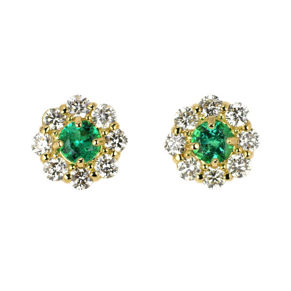 K18YG エメラルド ダイヤモンド ピアス 0.16ct D0.28ct