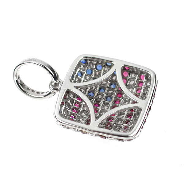 K18WG ダイヤモンド ルビー サファイア ペンダントトップ 0.50ct R0.30ct S0.10ct 星条旗