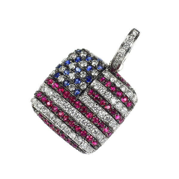 K18WG ダイヤモンド ルビー サファイア ペンダントトップ 0.50ct R0.30ct S0.10ct 星条旗