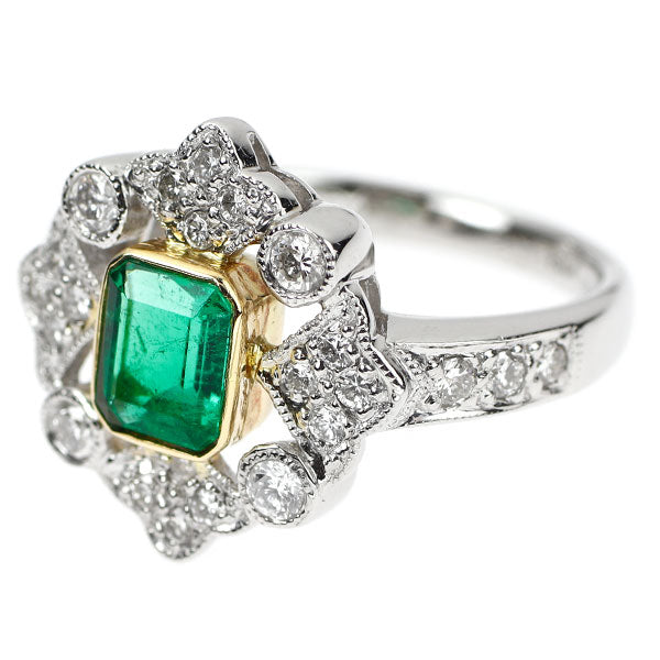 Pt900/ K18YG エメラルド ダイヤモンド リング 0.72ct D0.43ct