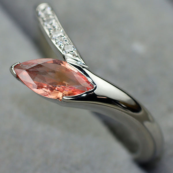 Pt900 パパラチアサファイア ダイヤモンド リング 0.577ct D0.05ct