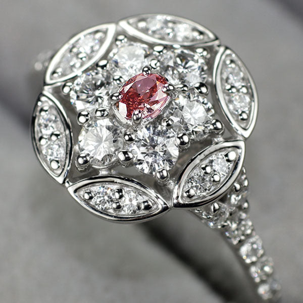 Pt950 天然ピンク ダイヤモンド リング 0.071ct FIP SI1 D0.65ct