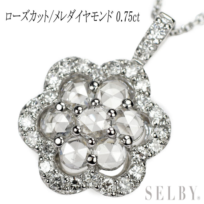 Pt900/ Pt850 ローズカット/ラウンド ダイヤモンド ペンダントネックレス 0.75ct