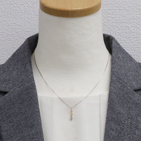 Pt850/Pt900//K18YG/K18PG 天然ピンク/イエロー/カラーレス ダイヤモンド ペンダントネックレス 0.38ct