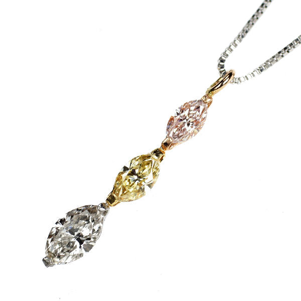 Pt850/Pt900//K18YG/K18PG 天然ピンク/イエロー/カラーレス ダイヤモンド ペンダントネックレス 0.38ct