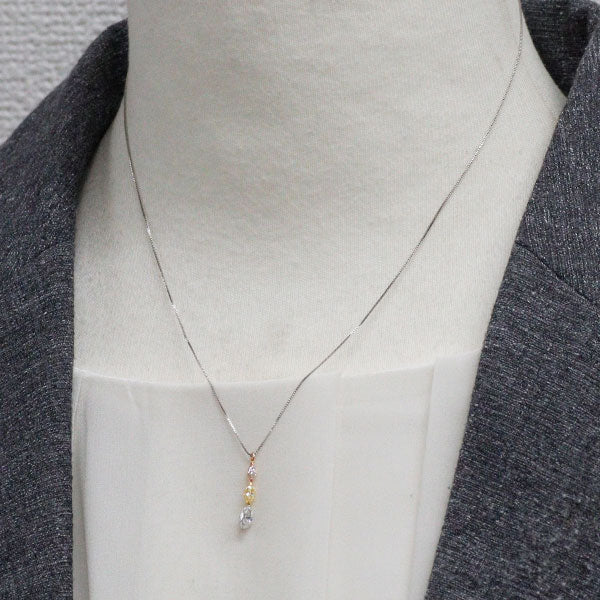 Pt850/Pt900//K18YG/K18PG 天然ピンク/イエロー/カラーレス ダイヤモンド ペンダントネックレス 0.38ct