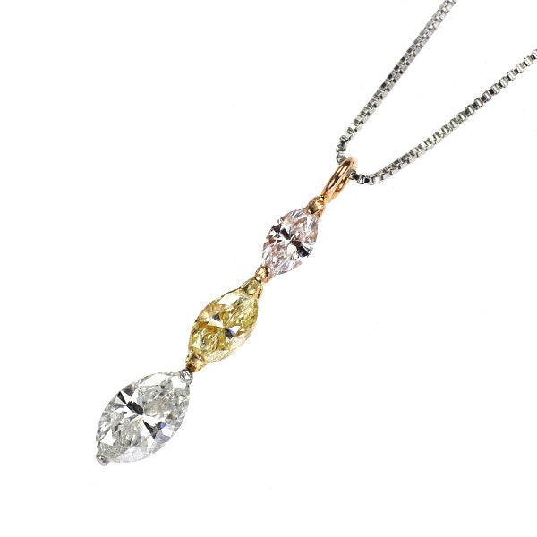 Pt850/Pt900//K18YG/K18PG 天然ピンク/イエロー/カラーレス ダイヤモンド ペンダントネックレス 0.38ct