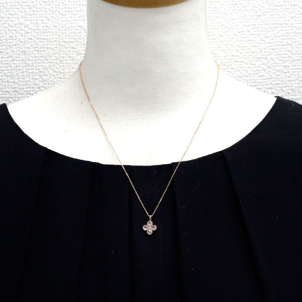 K18PG ローズカット/ラウンドブリリアント ダイヤモンド ペンダントネックレス 0.30ct