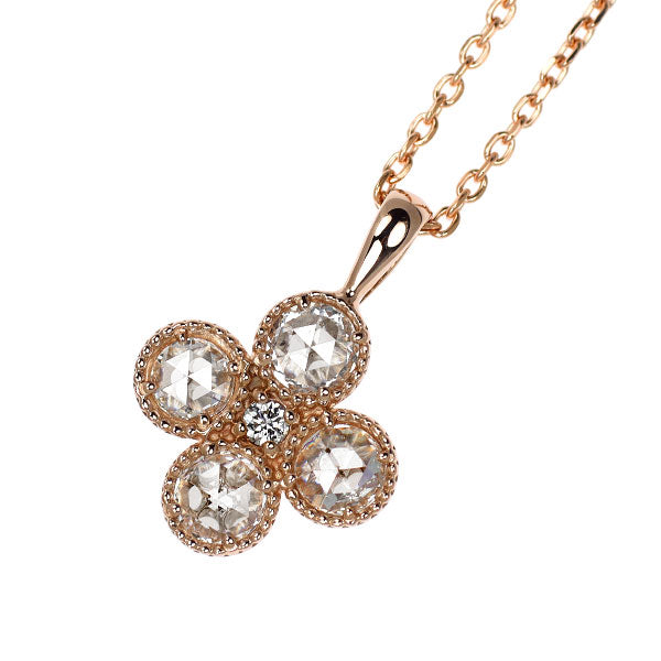 K18PG ローズカット/ラウンドブリリアント ダイヤモンド ペンダントネックレス 0.30ct
