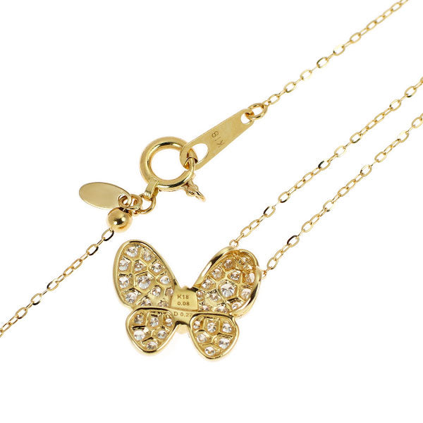 K18YG ピンクサファイア ダイヤモンド ペンダントネックレス 0.08ct D0.27ct 蝶